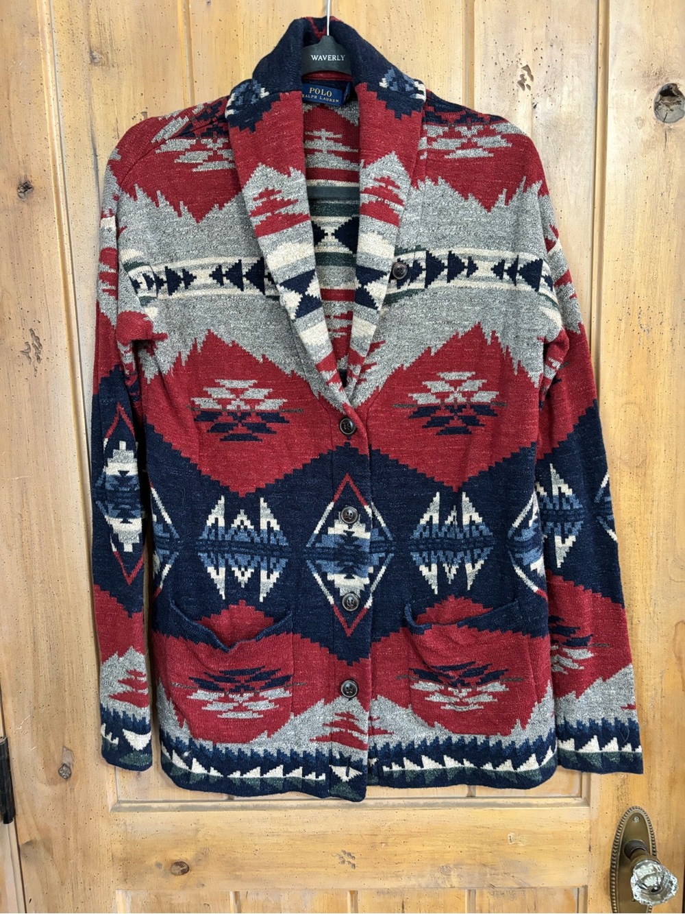 Polo by Ralph Lauren Red, Navy & Gray Aztec Shawl Collar Cardigan